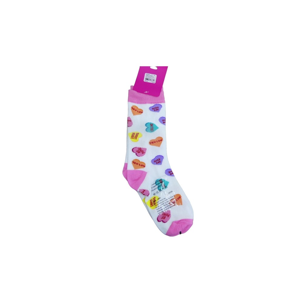 Claire's Socks Girls One Size White NWT Conversation Hearts Pink Trim 13784-4